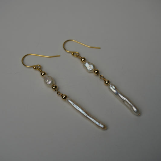 Stick Pearl & Freshwater Pearl Drop Earrings