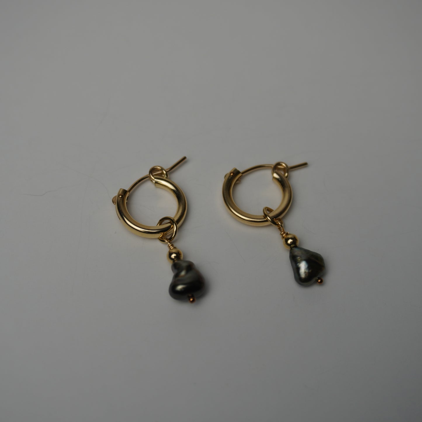 "Hina"Black Keshi Pearl Triple Drop Huggie Earrings