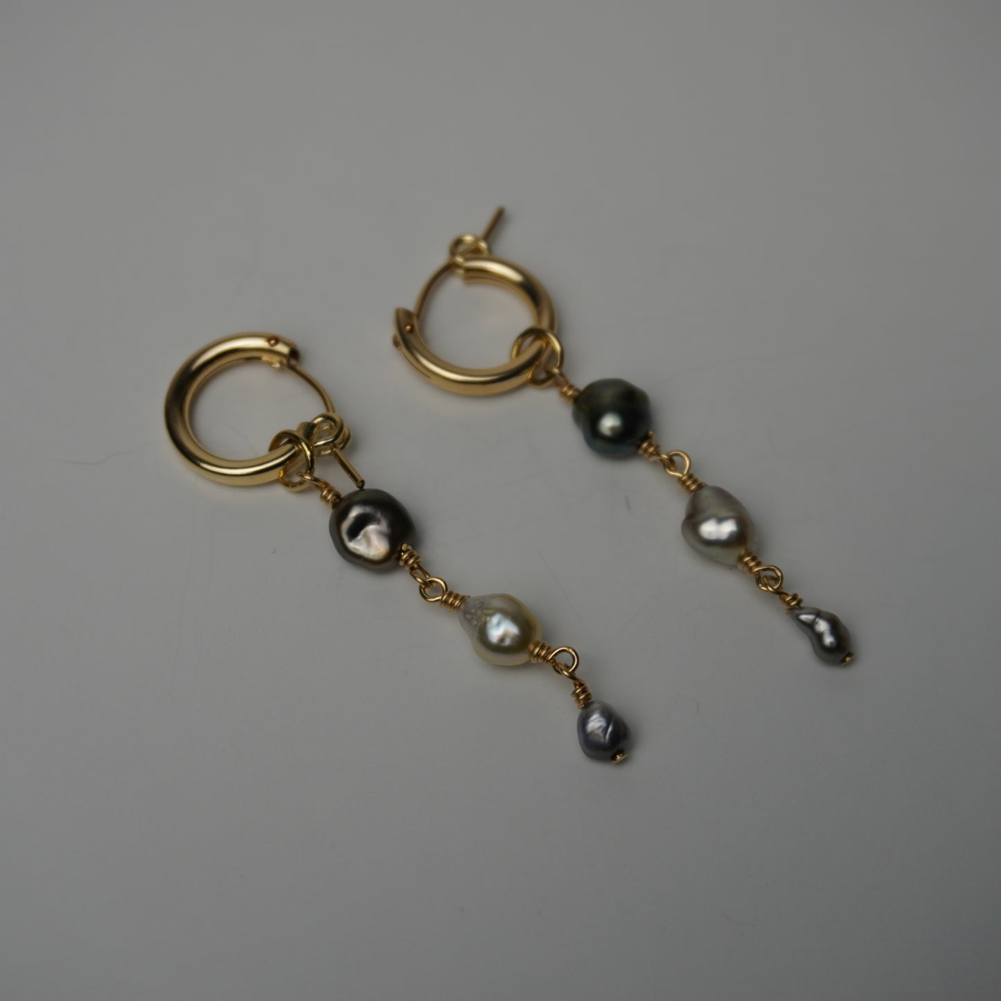 Triple Keshi Pearl Drop Huggie Earrings