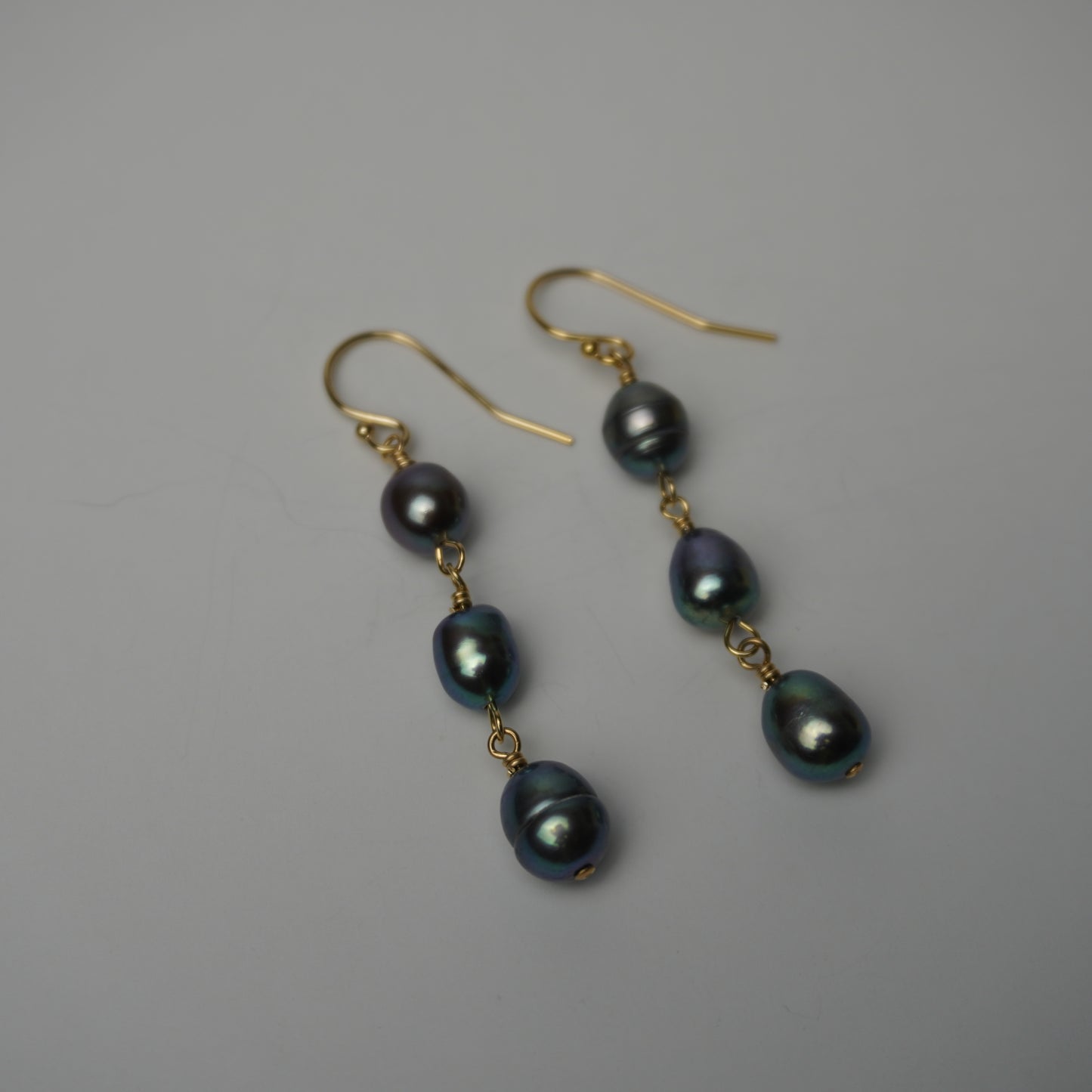 Triple Black Freshwater Pearl Drop Earrings