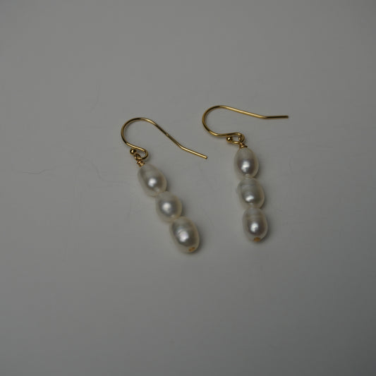 Triple White Freshwater Pearl Drop Earrings