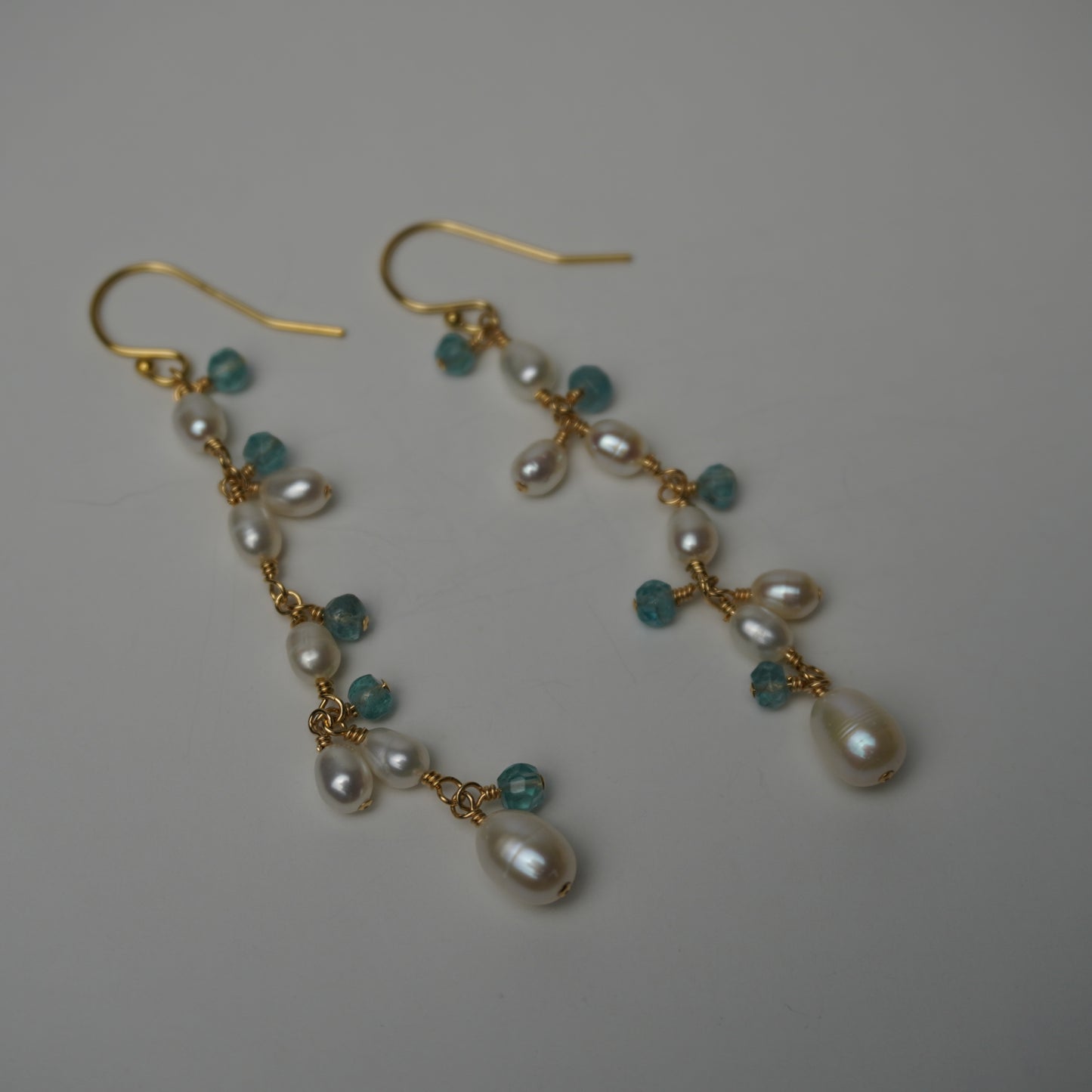 Rain Drops // Blue Crystal & White Freshwater Pearl Drop Earrings