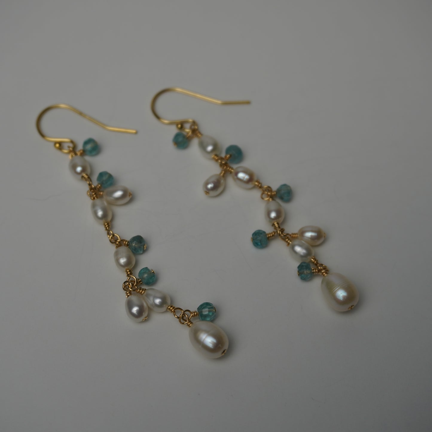 Rain Drops // Blue Crystal & White Freshwater Pearl Drop Earrings