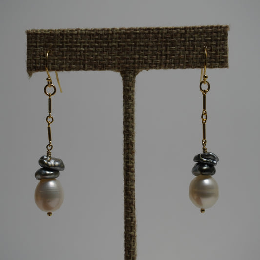 Freshwater & Double Keshi Pearl Dangle Earrings