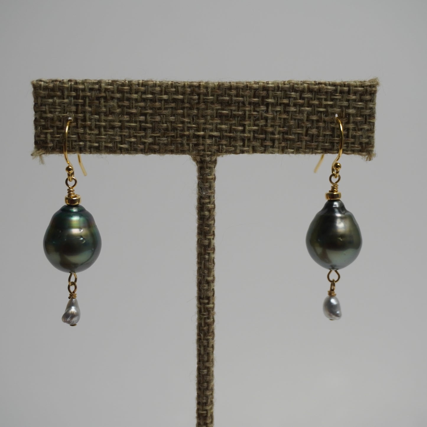 Miko // Tahitian Pearl & Mini White Charm Drop Earrings