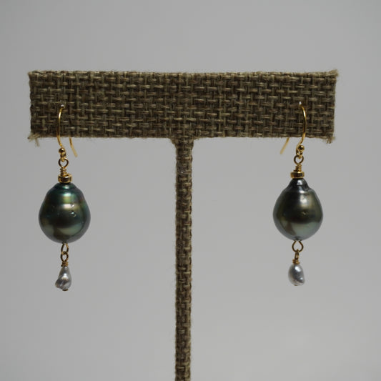 Miko // Tahitian Pearl & Mini White Charm Drop Earrings