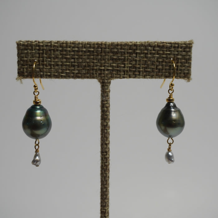 Miko // Tahitian Pearl & Mini White Charm Drop Earrings