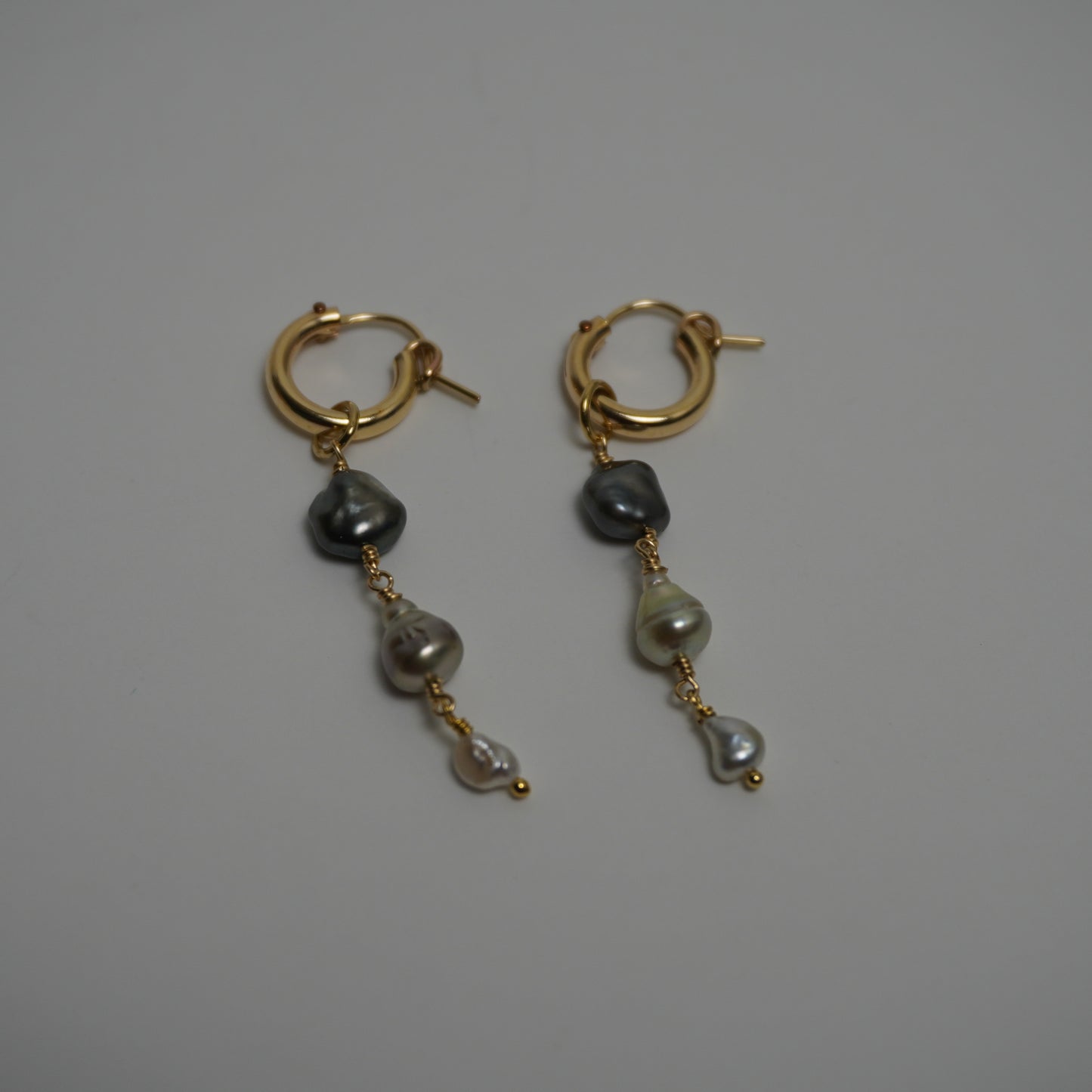Triple Keshi Pearl Drop Huggie Earrings