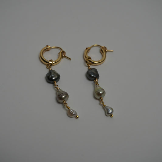 Triple Keshi Pearl Drop Huggie Earrings