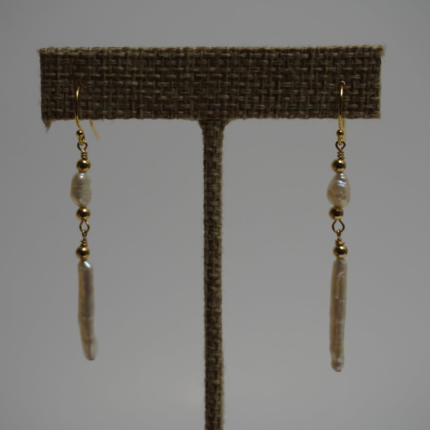 White Stick & Freshwater Pearl Drop Earrings