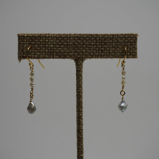 Blue Akoya & Rice Pearl Drop Earrings
