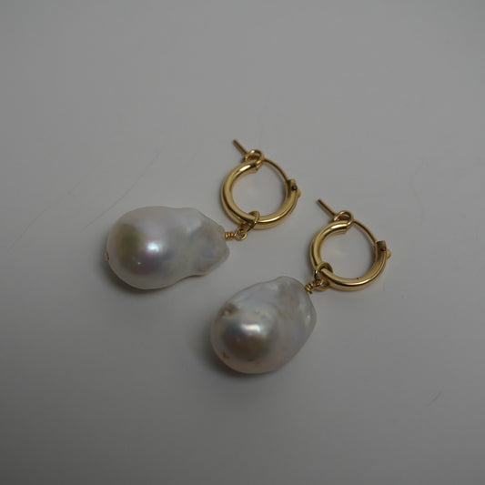 Fireball Pearl Huggie Earrings