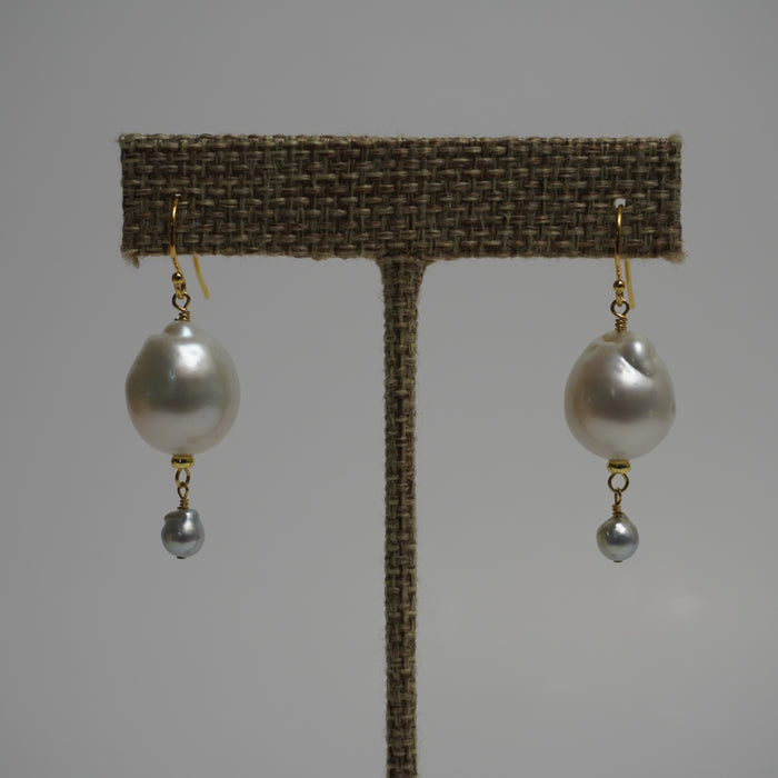 Mikos // White South Sea & Blue Akoya Drop Earrings