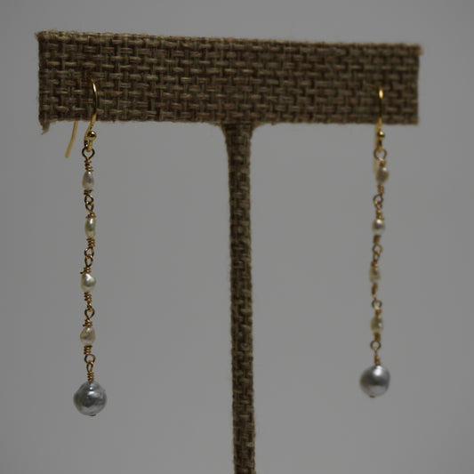 Olos // Blue Akoya Pearl Long Drop Earrings