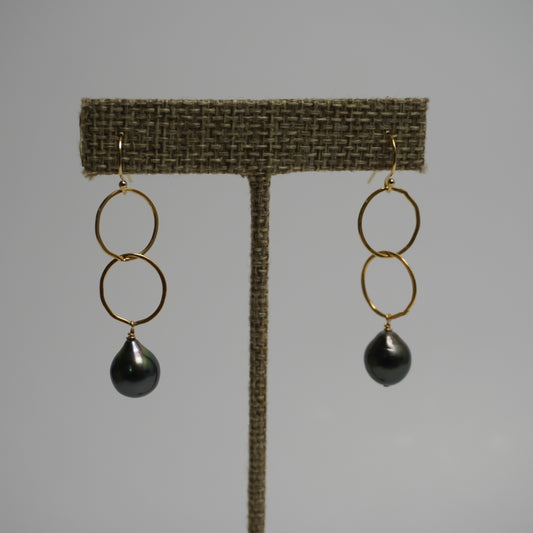 Peacock Tahitian Pearl Large Cable Earrings