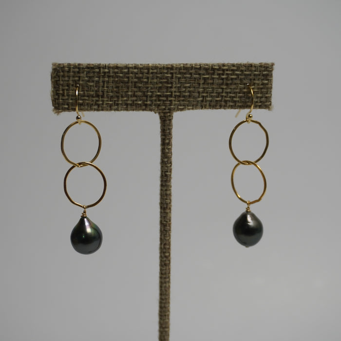 Peacock Tahitian Pearl Large Cable Earrings