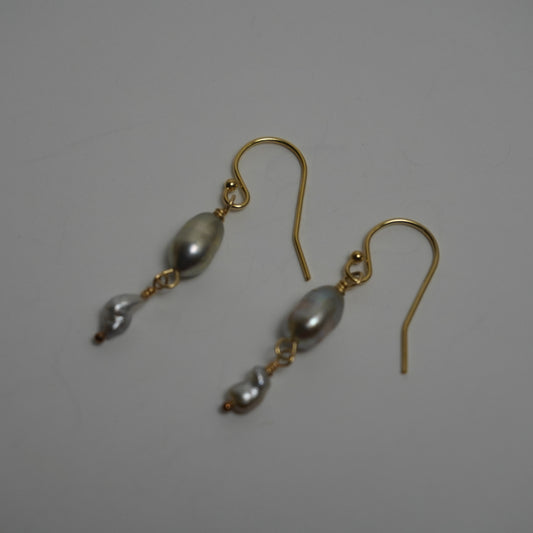 Double Tahitian Keshi Pearl Drop Earrings