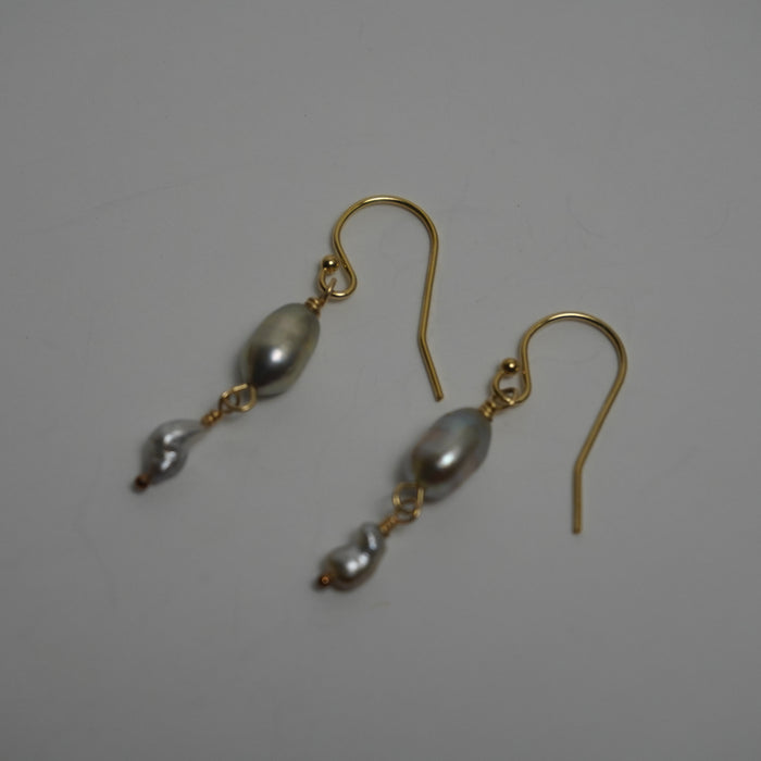 Double Tahitian Keshi Pearl Drop Earrings