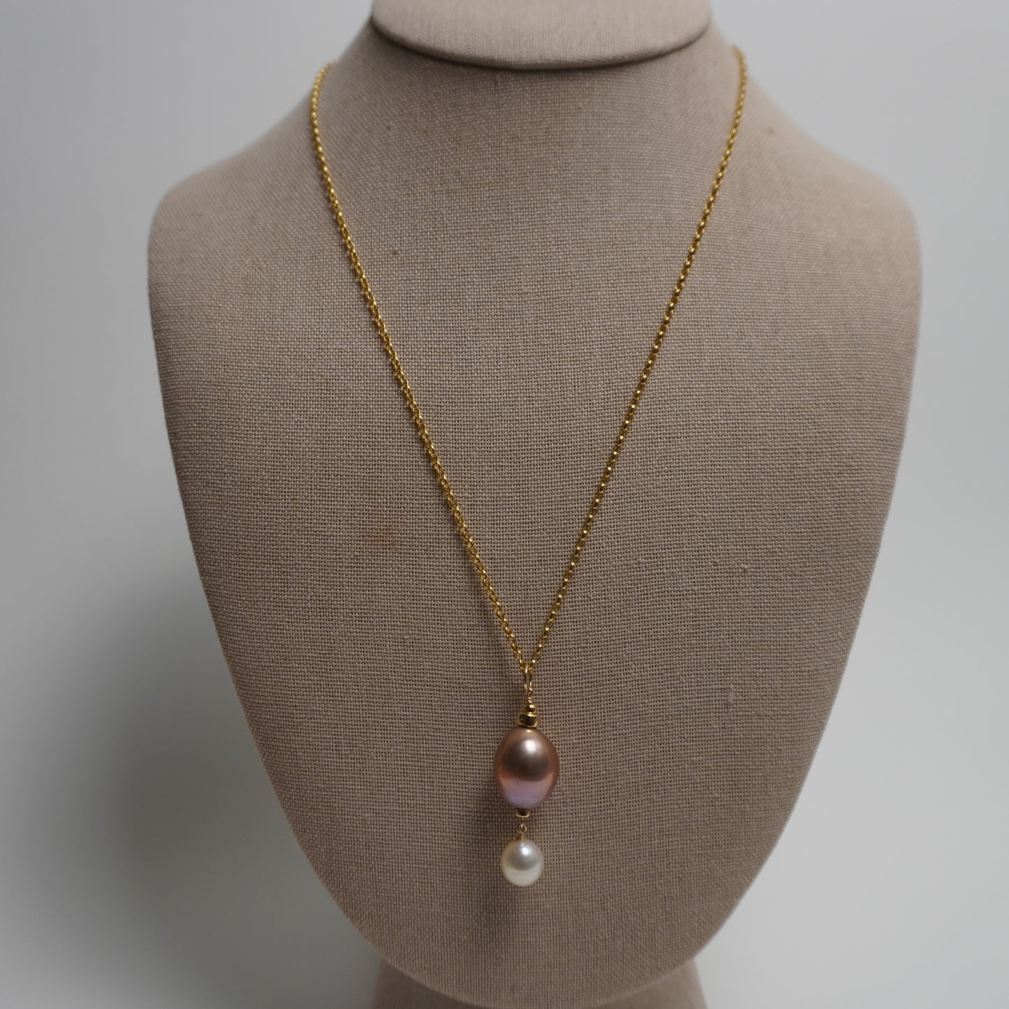 Pink Edison & White Pearl Drop Necklace