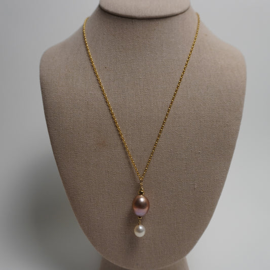 Pink Edison & White Pearl Drop Necklace