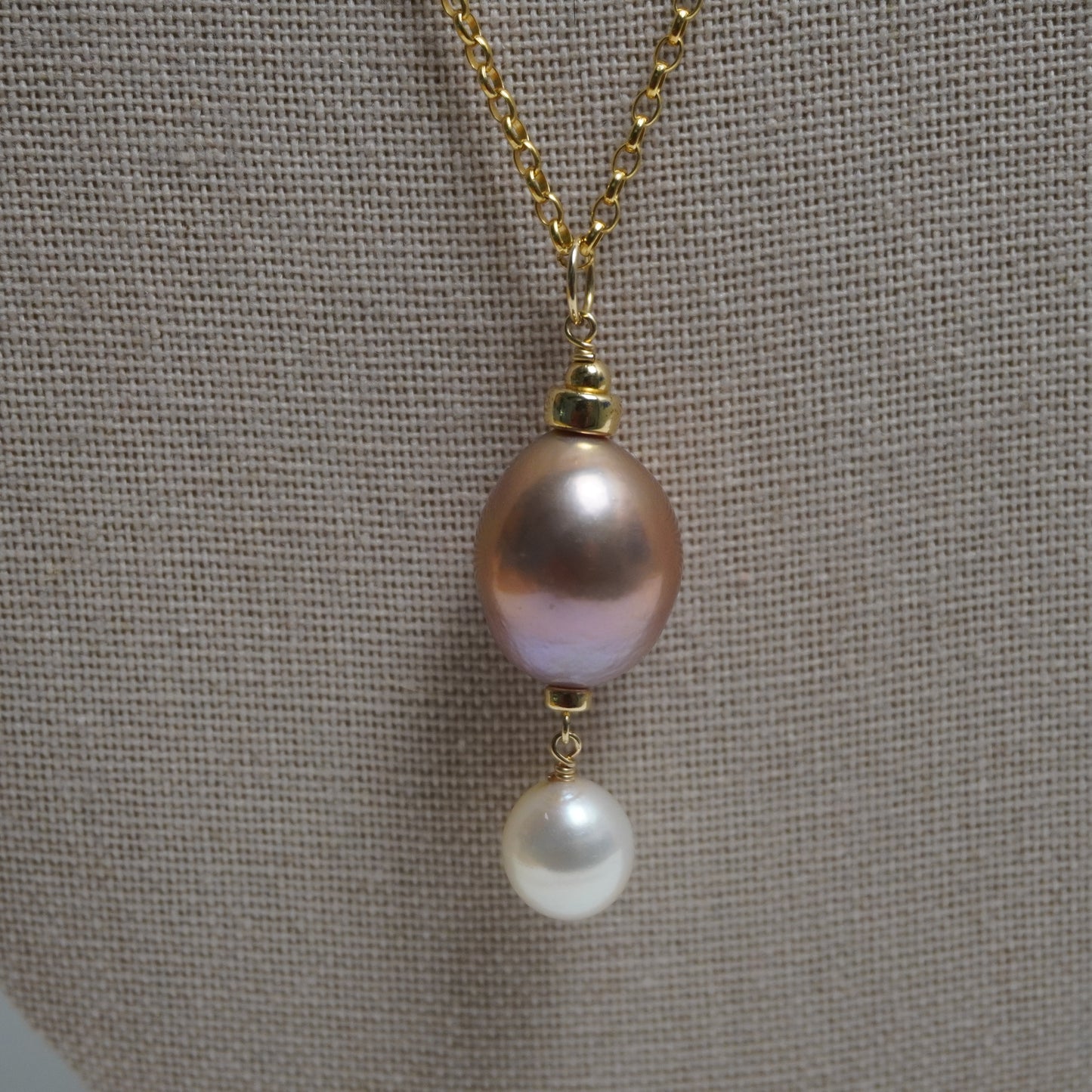 Pink Edison & White Pearl Drop Necklace