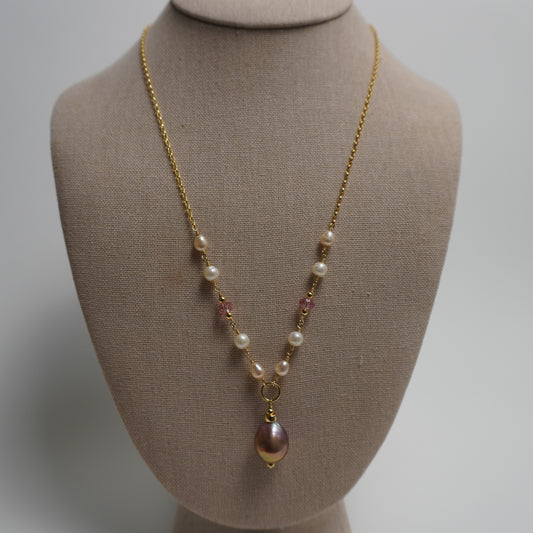 Pinky // Pink Edison Pearl & Crystal Necklace