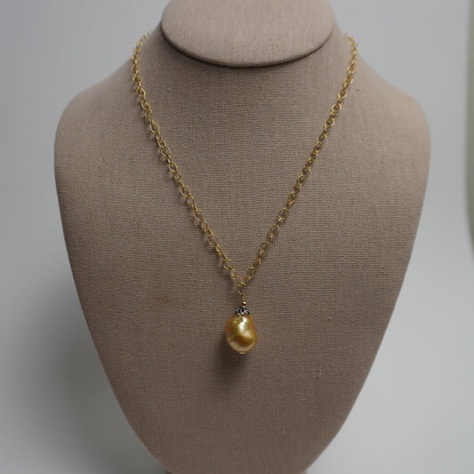 Golden South Sea Pearl with Chain Necklace