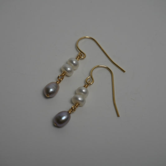 Grey & White Freshwater Pearl Drop Earrings