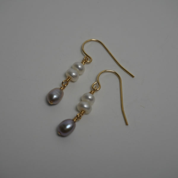 Grey & White Freshwater Pearl Drop Earrings