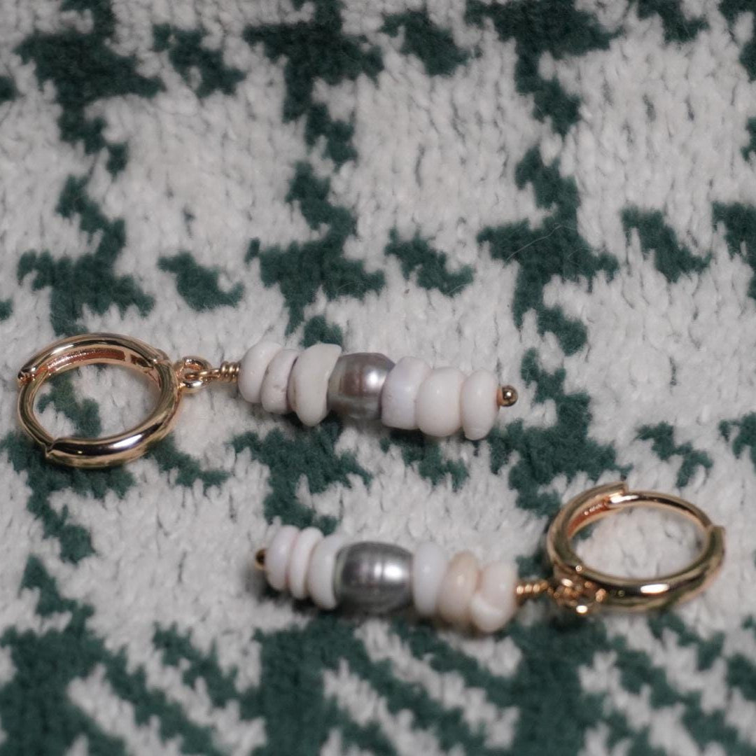 Freshwater Pearl Puka Shell Earrings